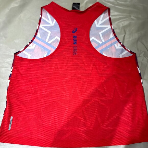 Asics Women's Medium Nation's Running top singlet Usa start red white blue NEW - Picture 5 of 14